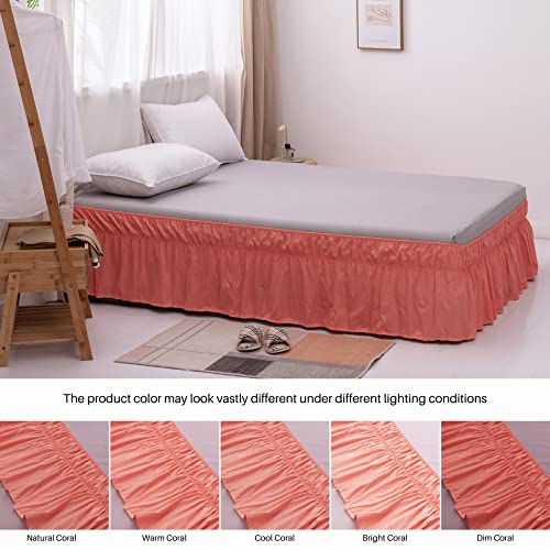 Ayasw Bed Skirt Queen Size 16 Inch Long Dust Ruffle Premium Soft And Cozy 1800 Brushed Microfiber Three Fabric Sides Wrap Around With Elastic No Top Easy On Cover Up The Bed Coral #TOP1