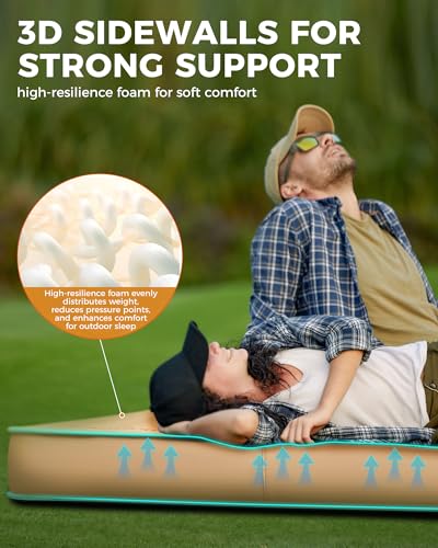 Image of KingCamp Self Inflating Sleeping Pad, 6 inch Ultra Thick R 15.5 Air & Foam Camping Mattress 2 Person, Full Size Double Sleeping Pad for Camp Tent Outdoor Car, PVC Free (Khaki)