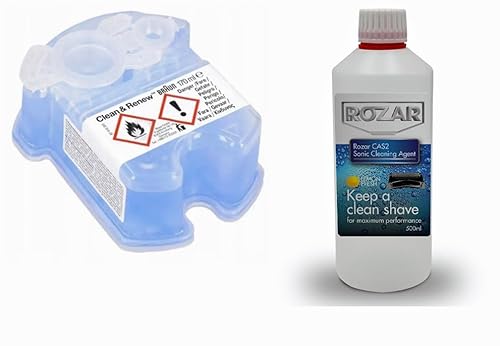 Braun Clean and Renew Cartridge + Shaver Cleaner Fluid Refill Bottle for 3 Refills, Equivalent to 4 Cartridges, 500ml, Improved Formula with 25% More Isopropyl Alcohol