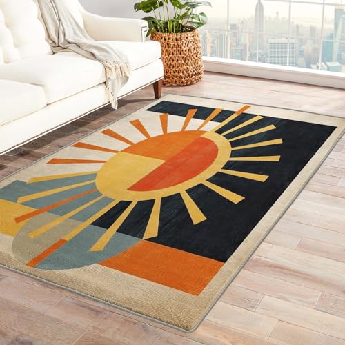 ZDABAOEC Mid Century Modern Rug, 6x6 Rug, Geometric Sun Area