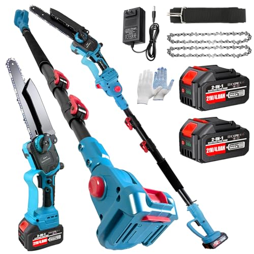 2-In-1 Electric Pole Saws for Tree Trimming, Brushless 8 Inch Mini Chainsaw Cordless, 2 × 4.0Ah Battery Powered Pole Chain Saw with Max 16FT Reach Extension Pole,Tree Trimmer Limb Branch Cutter Pruner by ASTARNING - Used condition - US$62.25