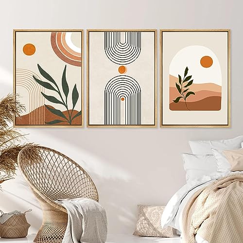 Lienzos bohemios para salon set de 3 cuadros modernos beige y naranja para decorar el hogar 4