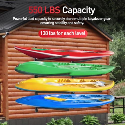 JY PERFORMANCE Kayak Storage Rack, Wall Mount Kayak Racks for Indoor Outdoor Storage, Adjustable Heavy Duty Kayak Rack for Garage, 550LBS Weight Capacity