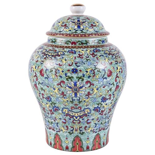 Colorful Enamel Ginger Jar with Lid-Chinoiserie Decorative Jar for Home Decor,Available in 4 Vibrant Colors (Light Green)