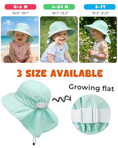 Image of Toddler Baby Sun Hat Kids Summer Beach Essentials Adjustable Beach Hats with Bucket Wide Brim for Boys Girls Age 0-14 Years