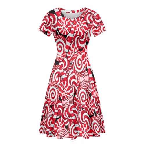 Image of POLERO Women Puffy Swing Elegant Party Midi Dresses Short Sleeve Round Neck A-Line Dress