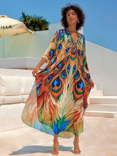 Image of sunforyou Kaftan Dresses for Women Stylish Caftans Plus Size Beach Cover up Soft Loungewear