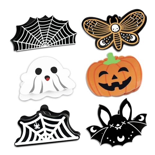 Halloween Hair Claw Clips for Girls - Cute Pumpkin, Bat, Spider Web, Ghost Face Accessories - 6PCS Halloween Gifts
