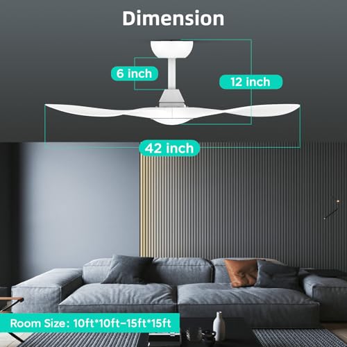 Roomratv 42 Inch White Ceiling Fans with Lights, Remote Control,Reversible DC Motor,Dimmable,6 Speeds,Ultra Quiet,3 Blade Ceiling Fans for Bedroom,Living Room,Indoor Outdoor Patio thumbnail 5