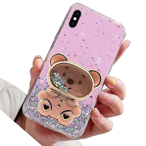 Rnrieyta Miagon Orso Specchio Cavalletto Brillantini Custodia per iPhone XR,Glitter