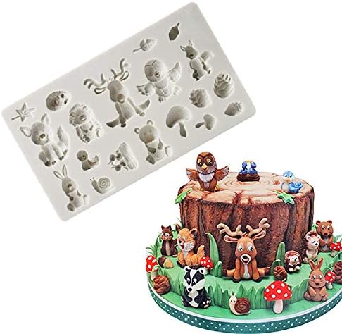 Fewo Forest Animals Fondant Molds Zoo Animal Silicone Mold for Chocolate Candy Gum Paste Polymer Clay Resin Sugar Craft Cake Cupcake Decorating Supplies (Squirrel Rabbit Sika Deer Hedgehog Mushroom)