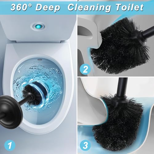 Image of Black Toilet Brush and Holder Set,304 Stainless Steel Toilet Bowl Brush and Holder for Bathroom,Heavy Duty Toilet Brush,Durable Scrubbing Bristles,Splash Resistant,Long Handle
