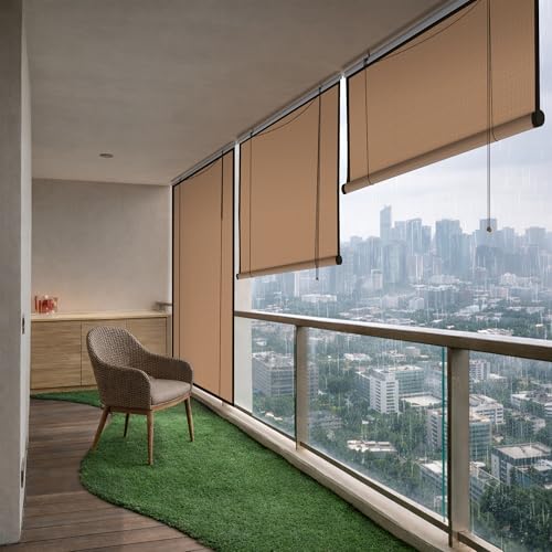 Image of HIPPO Waterproof Balcony Chick Blind W-3FT X H-5FT Sun, Rain & Dust Protection Rope Mechanism Roll Up Down Outdoor Bamboo Shade for Home Window, Restaurant, Hotel, Resort (Bamboo-Mocha, 1 PC)