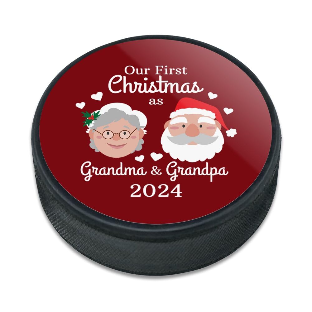 First Christmas as Grandma Grandpa 2024 Santa Mrs. Claus Ice Hockey Puck