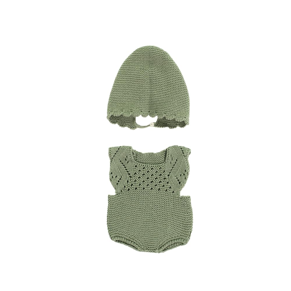 Miniland Clothes for Dolls 15 3/4'' Knitted Outfit Overall & Beanie Hat - ECO, Made in Spain, Quality, Role Play, Educational