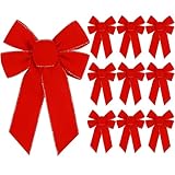 Yuubin 10 Pcs Red Bows Christmas Tree Decorations,9”x13” Large Velvet Wreath Bow with Glitter Gold Edge for Xmas Home Fence Stairs Railing Fireplace Indoor Outdoor Front Door Decor