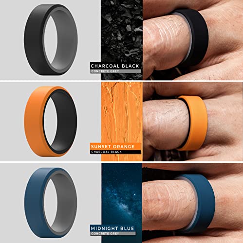ThunderFit Silicone Rings for Men, Flat Top Angled Edge Two Layers Rubber Engagement Bands 9.8mm Wide 2mm Thick - 1/4/8 Variety Multipack4