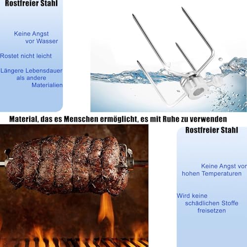 Fleischklammer, 2 Stück Fleischklammer für Drehspieß, Edelstahl BBQ Fleischnadeln, Fleischnadel mit Feststellschraube, Hähnchengrill Grillgabel mit Feststellschraube, Fleischklammer doppelt, Silver
