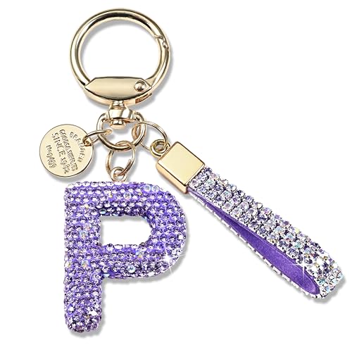 JINGUAZI Bling Initial Letter Keychain Bag Charms for Women (P-Purple)