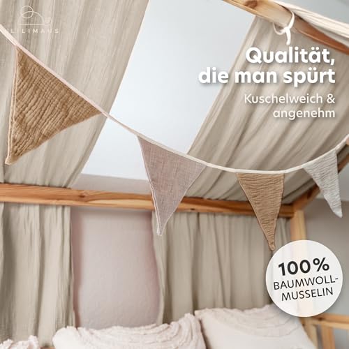 Guirlande Fanions Mousseline Coton Avec Pompons - 2.6m Pour Chambre Bébé