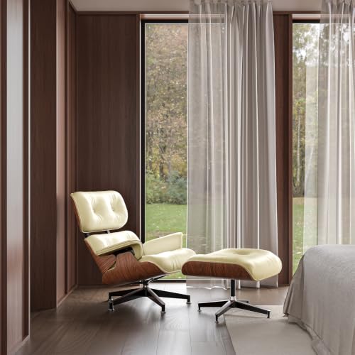 Image of Mid Century Modern Top Grain Leather Chaise Lounge Chair & Ottoman