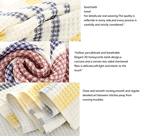 Catholic 100 Percent Cotton Bath Towel Set Striped Waffle Towel For Aldult Child Home Water Absorption Soft Washcloth(White + Yellow) 34X34 Towel 34X74Face Towel 70X140Bath Towel #TOP4