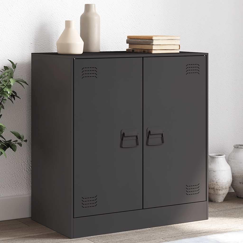 Buffet polyvalent en métal noir à étagères pour optimiser le rangement du bureau