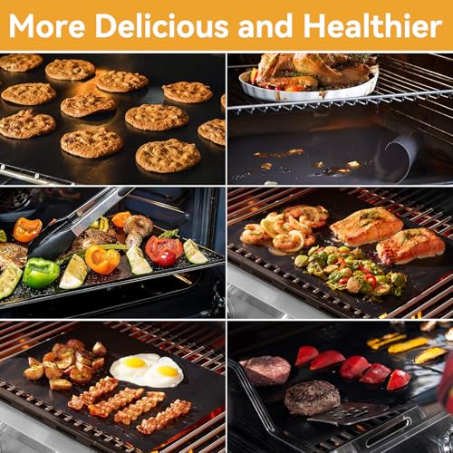 Image of Dailyart Grill Mats Non Stick Set of 5 BBQ Grill Mat Baking Mats FDA-Approved PTFE Teflon BBQ Accessories Grill Tools Reusable, Easy CleanWorks on Gas, Charcoal, Electric Grill 15.75 x 13-Inch, Black | BBQ Grill Mat Baking Mats Teflon BBQ Grilling Accessories Reusable,Works on Gas, Charcoal, Electric Grill 15.75 x13In, Black