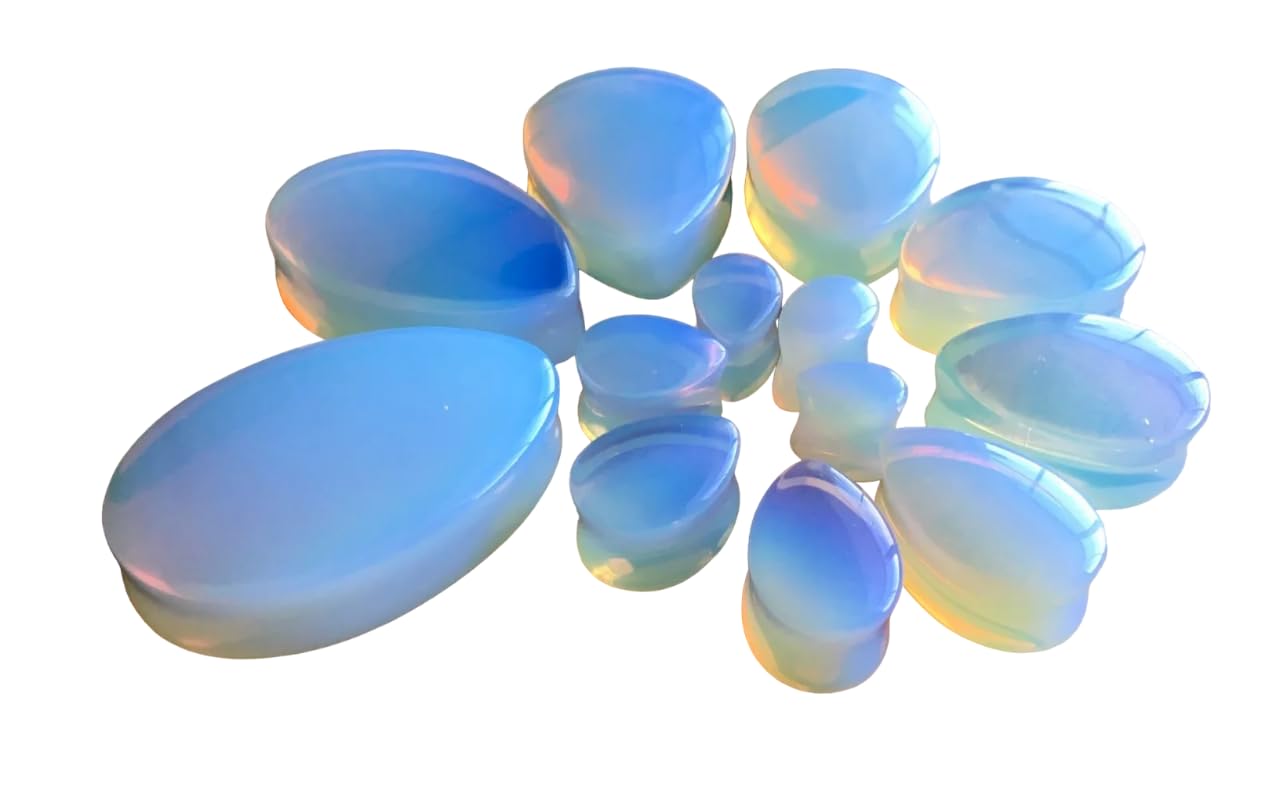 Lobal Domination PAIR of Unique Teardrop Opalite Stone Plugs - Opalescent Tear Drop - Gauge - Body Jewelry