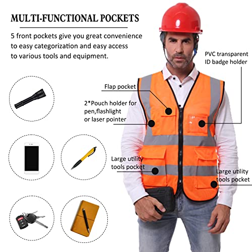 Nrgready Safety Vest, Orange Safety Vest For Men And Women, High Visibility Mesh Safety Reflective Vest With 6 Pockets And Zipper, Meets Ansi/Isea Standards (3X-Large) #TOP3