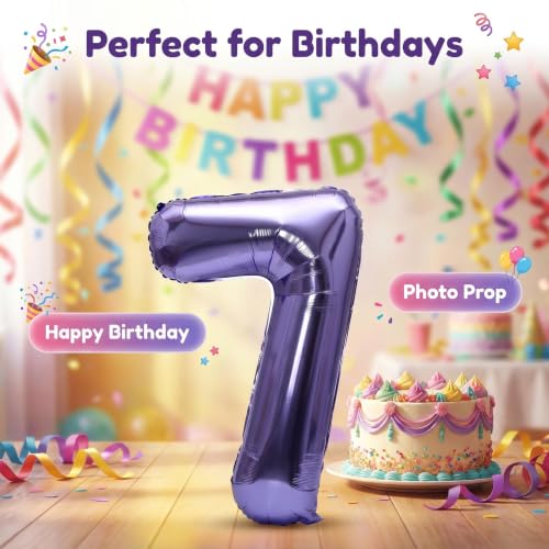 Image of YPSelected 32 Inch Large Foil Helium Number Balloon Birthday Wedding Party 0-9 (Purple, 7)