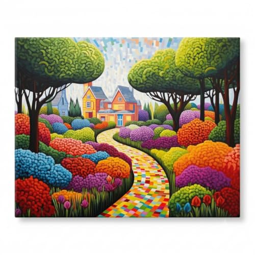 Image of Art Therapy Pcn25 Linen Canvas DIY Paint by Numbers Kit 15 x 20 Inch for with 2 Set of Acrylic Oil Painting Color Set with Brushes for Stress Relief & Home Decoration (Path of Joy)