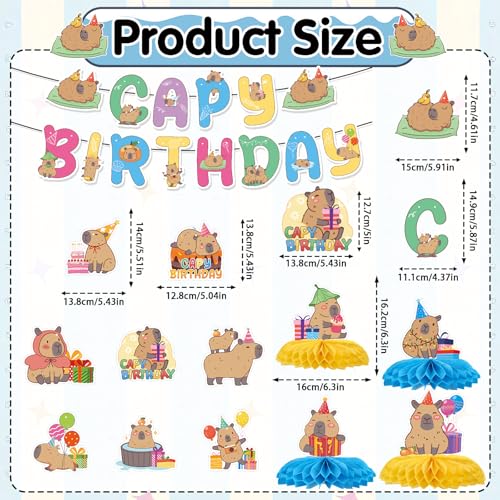 Image of Capybara Birthday Party Decorations - 14PCS Capybara Banners and Hanging Swirls Decoration Cute Capy Honeycomb Centerpieces Animals Decor Supplies