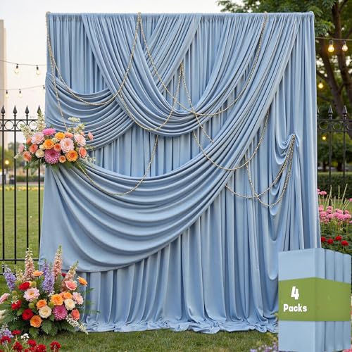20x12ft Dusty Blue Backdrop Curtains for Wedding Party 4 Panels 5×12FT Tall