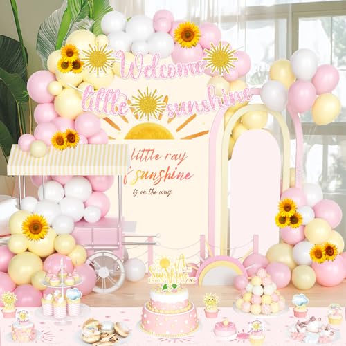Hombae Sunshine Baby Shower Decorations Girl, A Little Ray of Sunshine Baby Shower Decorations Backdrop Balloon Garland Banner Tablecloth Cake Cupcake Topper Box Cutout Sash Sun Boho by Hombae - Used condition - Image 6