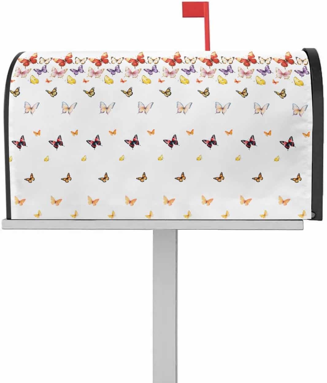 Red Yellow Butterfly Mailbox Covers Magnetic Standard Size, Spring Animals Farm Vintage Decorative Post Letter Numbers Box Wrap Decoration Covers Large Accessories for Garden Yard Outdoor Décor