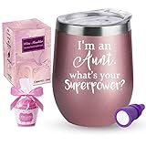 Aunt Gifts from Niece Nephew, Funny Gifts for Aunts- I’m an Aunt, What's Your Superpower, BAE Gifts for Birthday, Great Auntie Gifts, 12oz Wine Tumbler Favorite Aunt Mug Cup