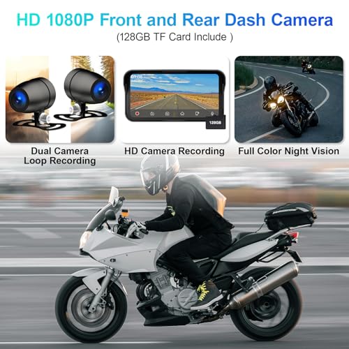 Image of LBW 6.25 inch Carplay Screen for Motorcycle (Includes128G SD Card) with Dual 2K Dash Cam, TPMS, Wireless Android Auto, GPS Navigation, IP67 Waterproof, HD Touch Screen, Bluetooth, Remote Control, Siri