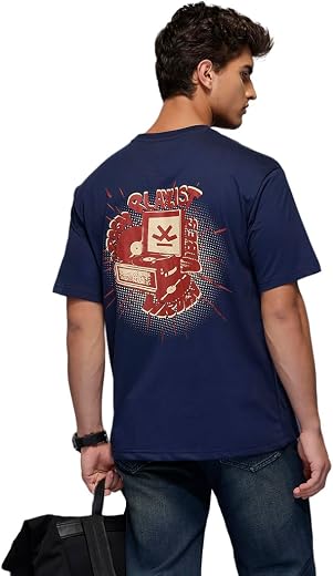 WROGN Men's 220 GSM Pure Cotton T-Shirt | Back Graphic Print | Oversized Fit