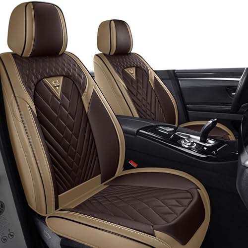 SLJU Seat Covers for Dodge Dakota 2001-2011, Waterproof Nappa Leather Car Seat Covers Front Seats(Brown Coffee)