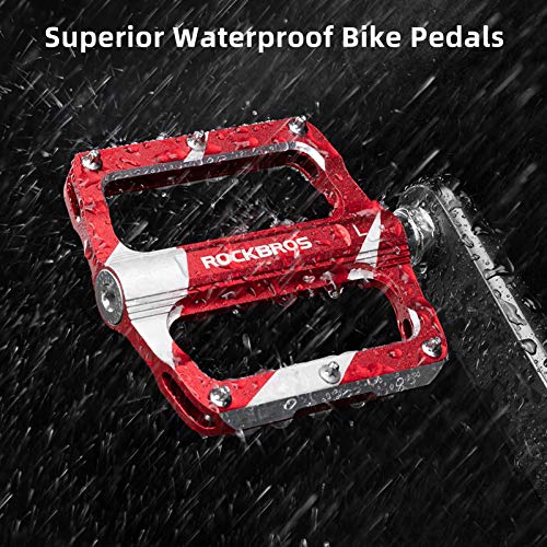 Rock Bros Mountain Bike Pedals Flat Bicycle Mtb Pedals 9/16 Lightweight Road Bike Pedals Carbon Fiber Sealed Bearing Flat Pedals Red #TOP5