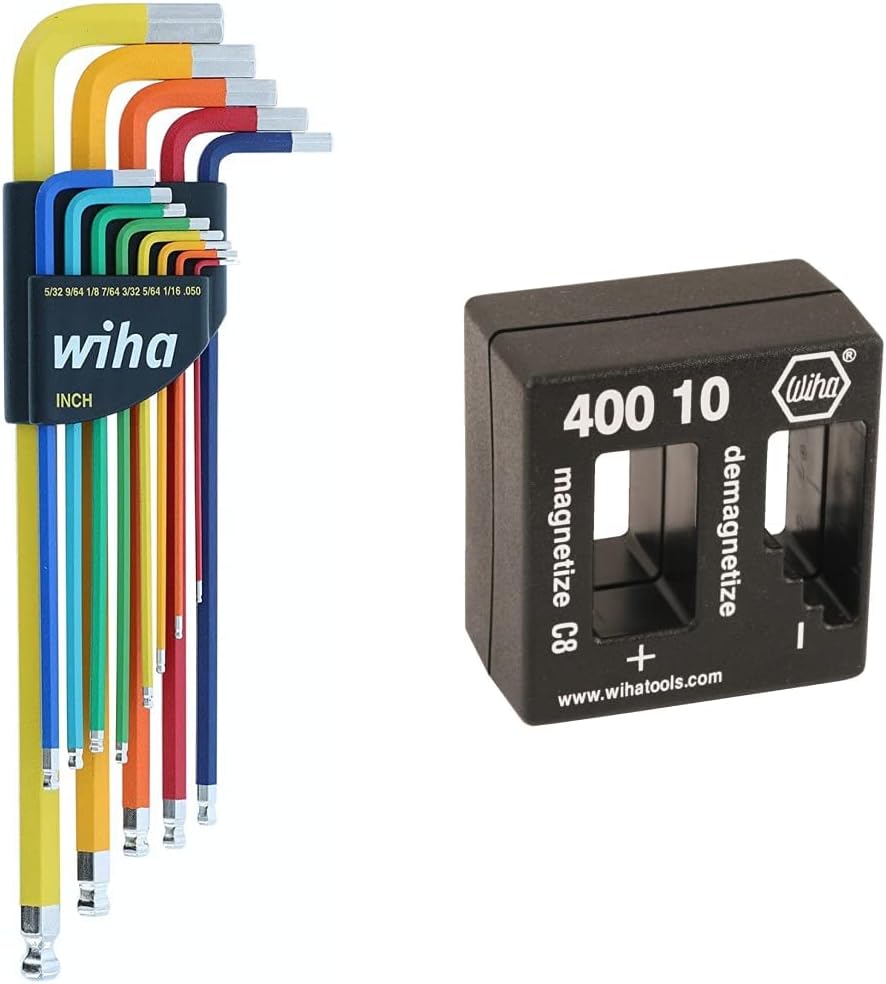13 Piece Ball End Color Coded Hex L-Key Set - Inch & 40010 | Magnetizer Demagnetizer , Black