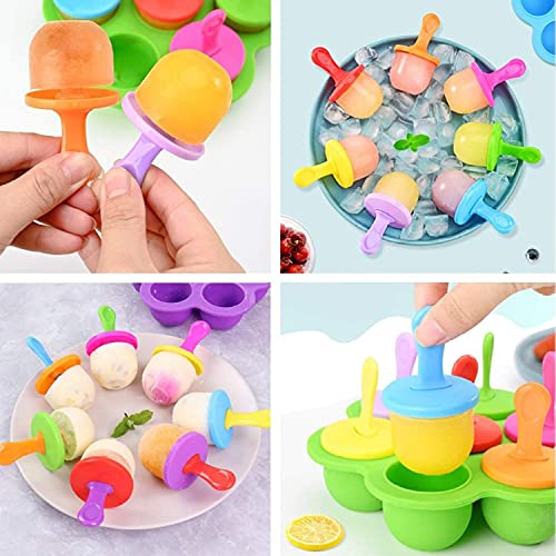 Silicone Popsicle Molds Mini 7-Cavity Diy Ice Pop Mold With Colorful Sticks And Drip-Guards Baby Food Storage Container Reusable Non-Stick Food Grade Popsicle Makers (Rose Red) #TOP4