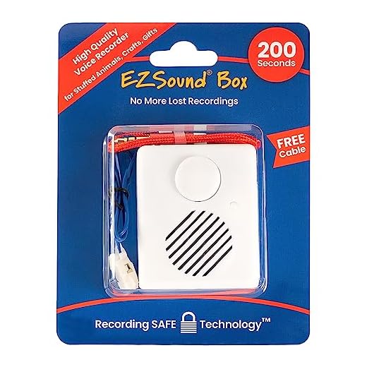 EZSound Box - 10 inch Extension Play Button for Stuffed Animals, Craft Projects, School Presentations, Hobbies, Personalized Items, Model Trains, etc - 200 seconds - Rerecordable thru Audio Port