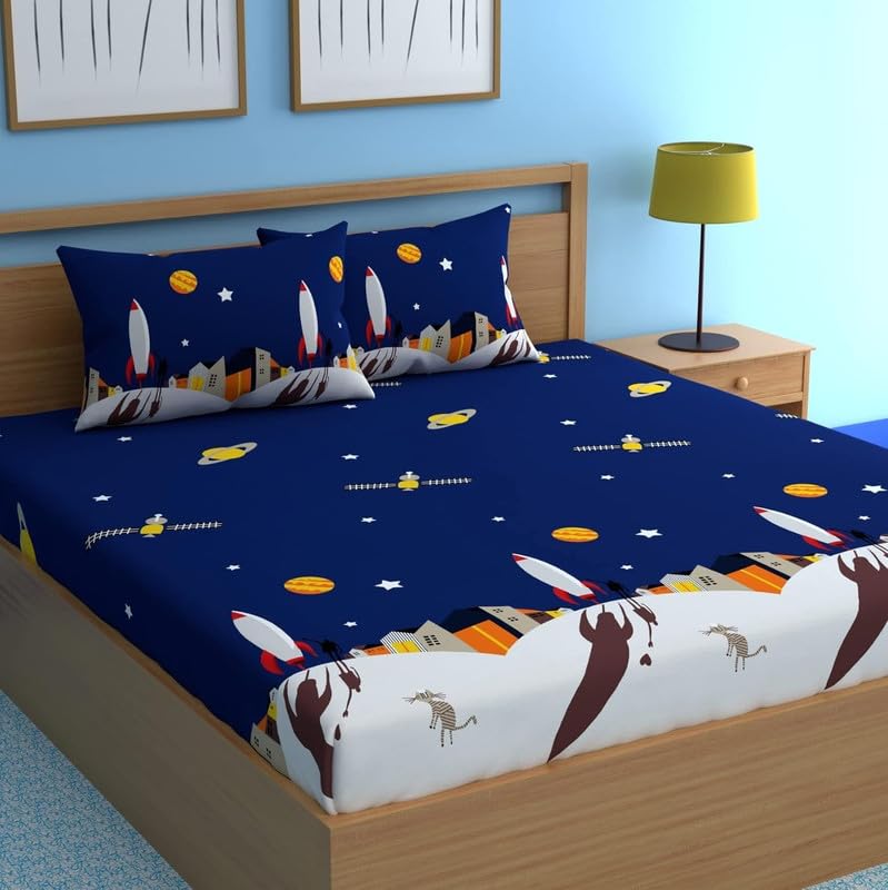 Warisi Kids Bedsheet for Queen Size Bed with Pillow Cover and Made of Cotton| Soft & Breathable | Includes 1 Bedsheet & 2 Pillow Covers | Fits Single/Double/Queen-BZAZKC-07-picture-16