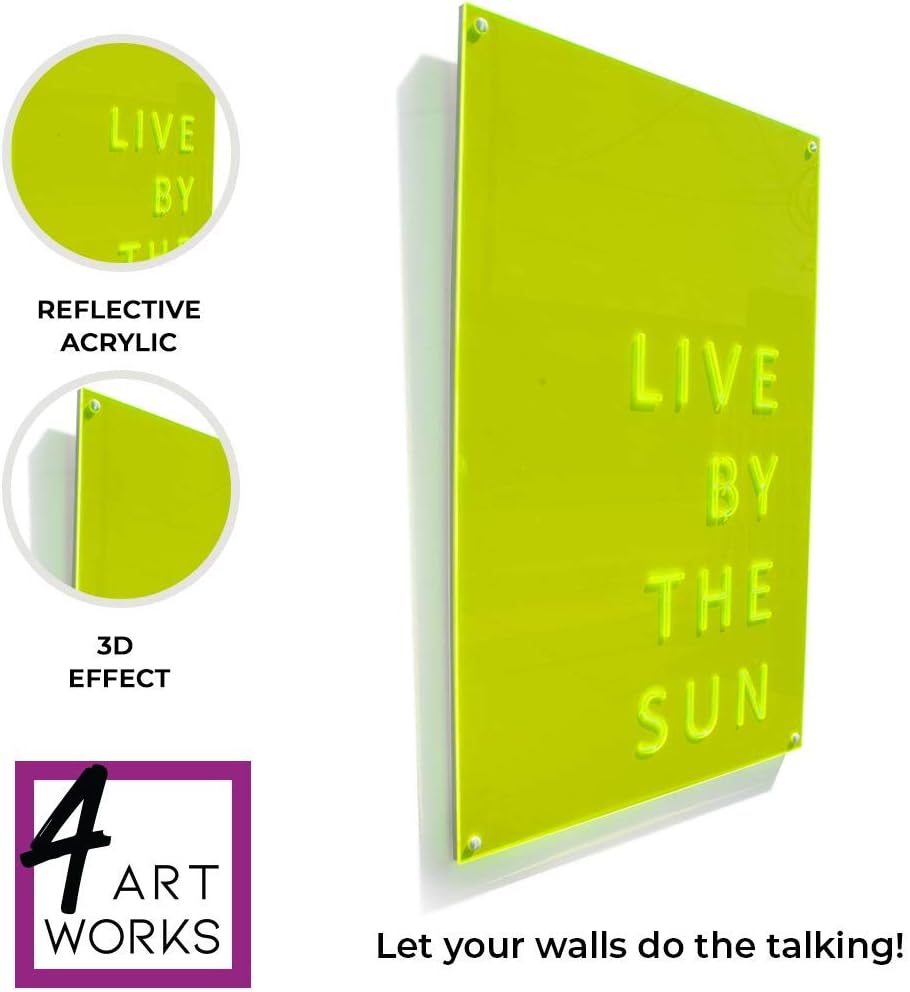 Review Discount 4ArtWorks - Live by The Sun Neon Wall Art - Inspirational Sign for Your Bedroom, Living Room, Bathroom, Office or Dorm - Hand Assembled & Made in The USA (16 W x 24 T, Neon Green)