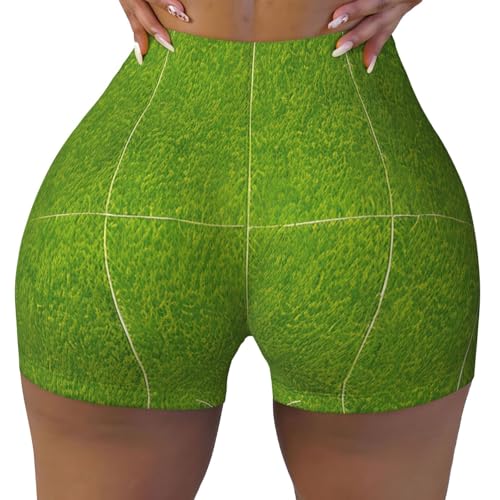 Green Grassland Pattern Sports Shorts, high Elastic Slim Fitness Pants, Suitable for Yoga/Leisure/Daily wear