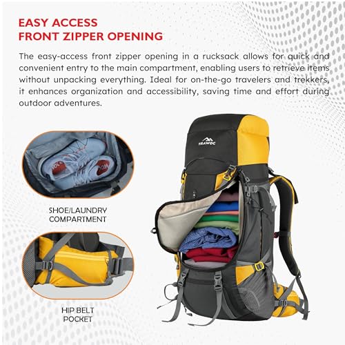 Image of TRAWOC TERRABOUND 60 Liter Camping Backpack Trekking Hiking Ruckssack Travel Bag Front & Top Loading Laptop /Rain Cover /Shoe Compartment, HK014