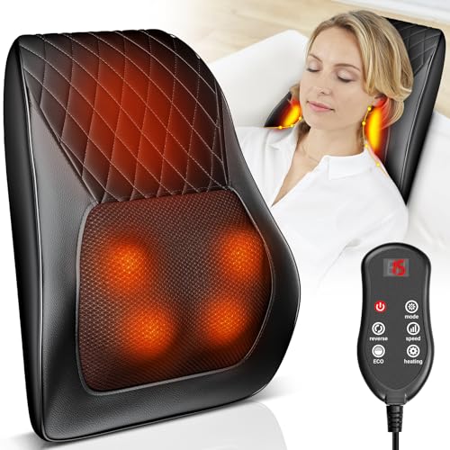 Masseur Cervical avec Coussin Chauffant,Masseur Dos et Cervicales en 3D Appareil de Massage avec 3 Vitesses Réglables,3 Modes pour Soulage Les Tensions Du Cou,Des ÉPaules et Du Dos