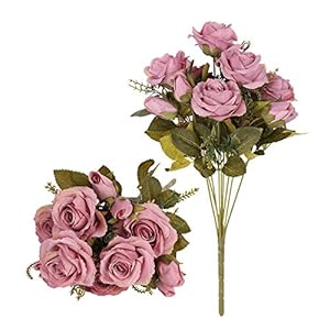 Tifuly Bouquets de Roses artificielles, 2 grappes 12 têtes de Fleurs de Soie Faux Boutons de Rose pour la décoration de Mariage d’hôtel à la Maison, Arrangement Floral, centres de Table(Rose foncé)
